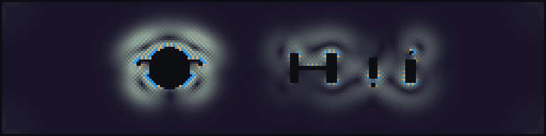 Full exported speed-vorticity rendering sequence from the OSNR multi-obstacle CFD cinema run. Dark regions are hard-clamped obstacle and wall coefficients; color encodes velocity magnitude modulated by signed vorticity. — panel 4: figures/frame_015.png